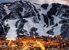 distance shot of Aspen with the ski area in the background