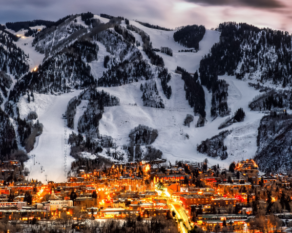 distance shot of Aspen with the ski area in the background