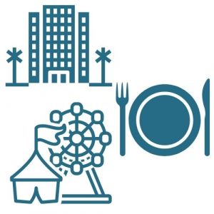hotel, place setting and ferris wheel icons